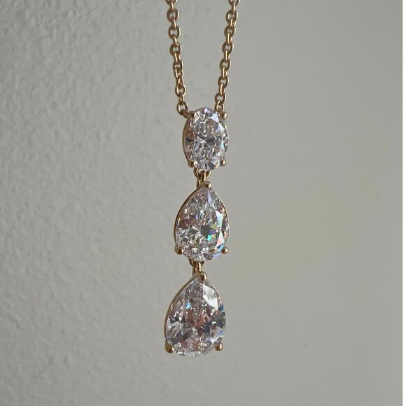 Nadri 3 Gem CZ Cubic Zirconia Pear shaped Pendant, Yellow Gold Plated - Picture 3 of 6